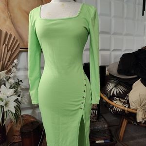 Sexii Long Sleeve Bodycon Dress w/ Thigh High Slit